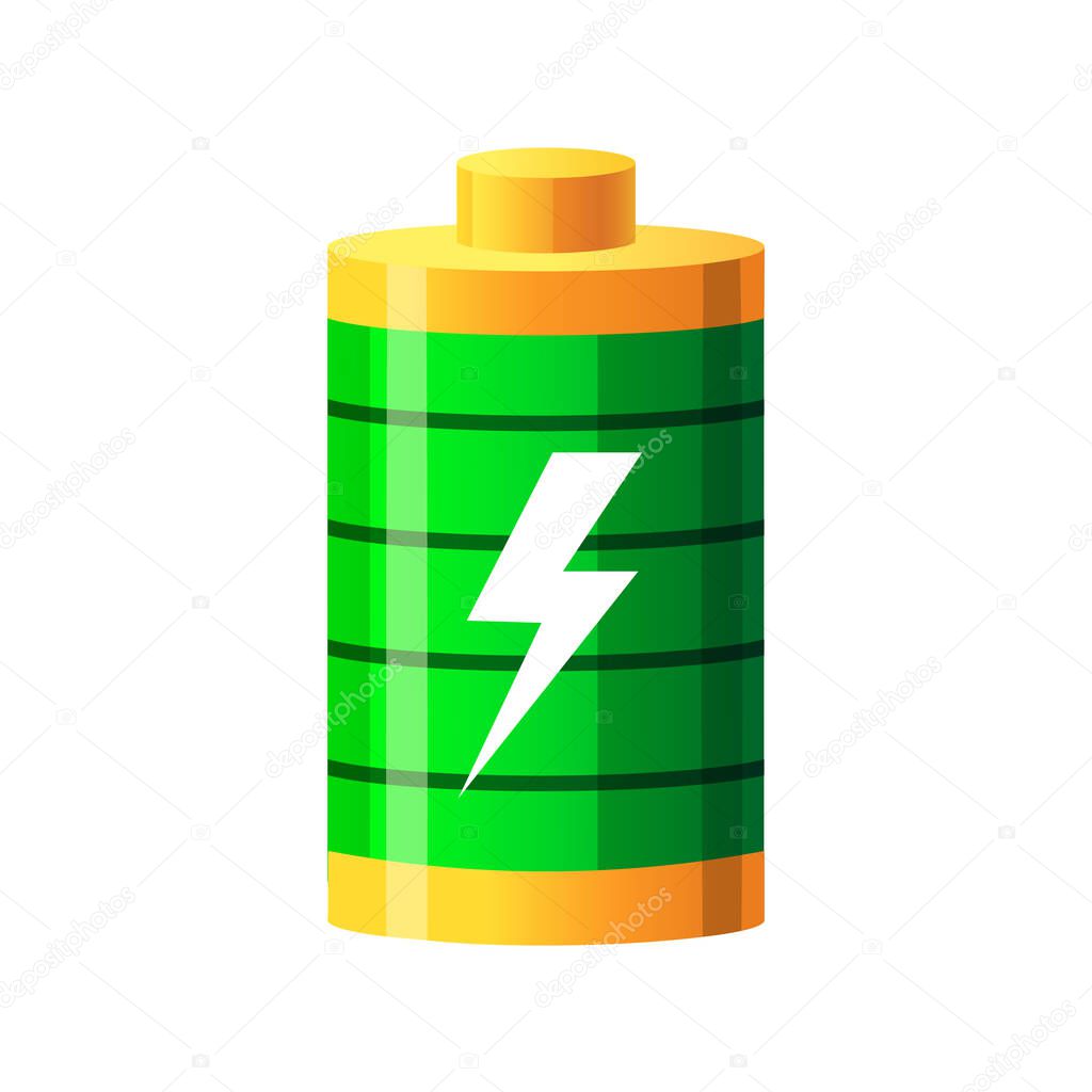Vector illustration of battery icon full of energy isolated on white background.