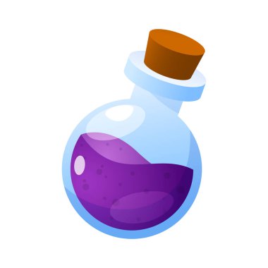 Çizgi film vektörü sihirli iksir şişesi beyaz arka planda izole.