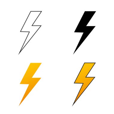 Beyaz arkaplanda izole edilmiş farklı biçimlerde yıldırım şekilleri koleksiyonu.