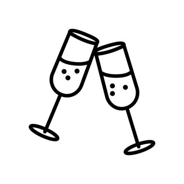 Beyaz arka planda izole edilmiş, sanat tarzında şampanya kadehlerinin vektör çizimi.