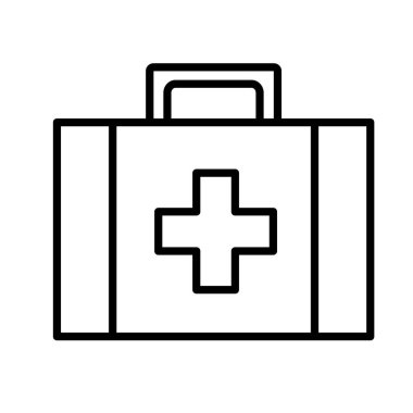 Beyaz arkaplanda izole edilmiş sanat tarzında ilk yardım kitinin vektör illüstrasyonu.