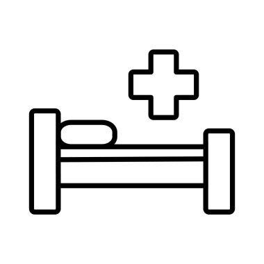 Beyaz arka planda izole edilmiş sanat tarzında hastane yatağının vektör illüstrasyonu.