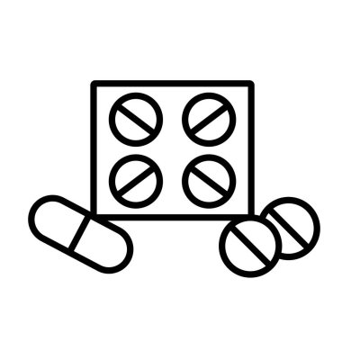 Tıbbi haplar, beyaz arka planda izole edilmiş sanat tarzında farklı şekillerde..