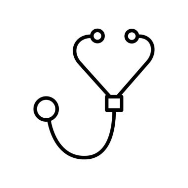 Stetoskop tıbbi araç çizgisi sembolü beyaz arkaplanda izole edildi.