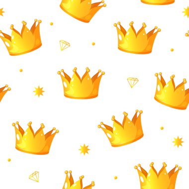 Beyaz arka planda izole edilmiş kraliyet altın kaplamalı karikatür vektör deseni.