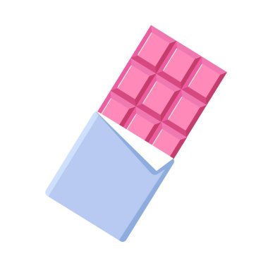 Beyaz arkaplanda izole edilmiş pembe çikolata çubuğu.