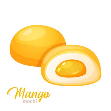 Beyaz arka planda izole edilmiş mango aromalı Japon tatlı mochi ikonu..