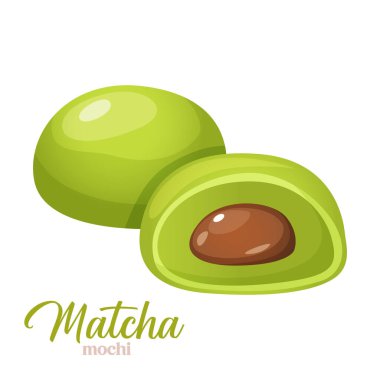 Vector icon of japanese dessert mochi with matcha flavor isolated on white background. clipart