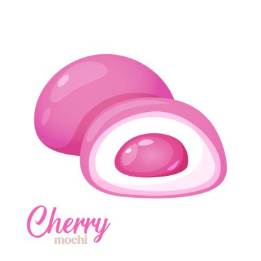 Vector icon of japanese dessert mochi with cherry flavor isolated on white background. clipart