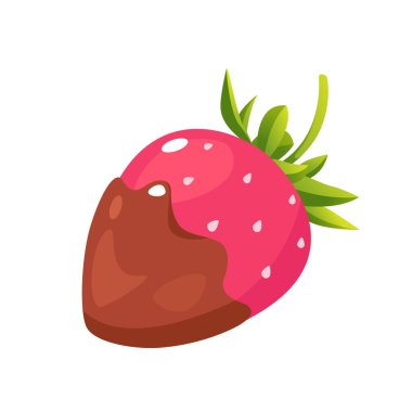 Beyaz arka planda izole edilmiş çikolatalı çileğin vektör çizimi.