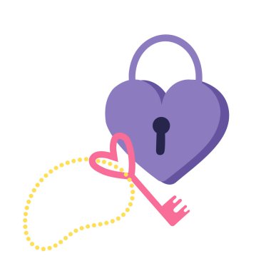 Beyaz arkaplanda izole edilmiş anahtarla kalp şeklinde kilitle. Aşk sembolü, Sevgililer Günün kutlu olsun..