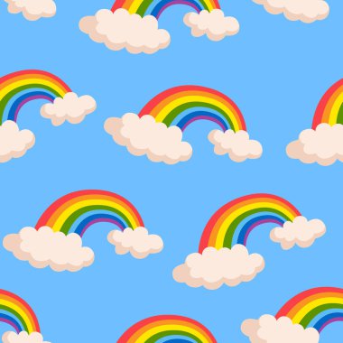 Açık mavi arkaplanda izole edilmiş renkli gökkuşağı desenli vektör çizgi filmi.