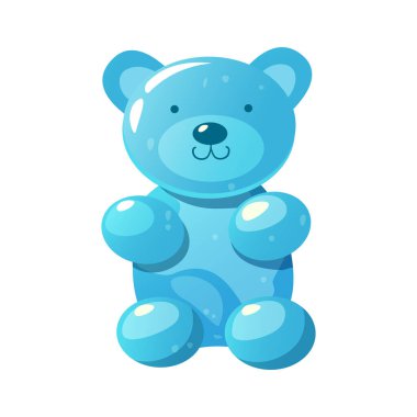 Mavi renkli çizgi film jelibonu beyaz arka planda izole edilmiş. Renkli jöleli şekerler..