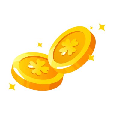 Aziz Patrick Günü 'nde altın sikkeler, beyaz arka planda izole edilmiş, şanslı, zeki ve parıltılı paralar.. 