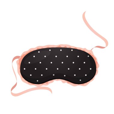 Beyaz arka planda polka noktalı ve fırfırlı vektör uyku maskesi.