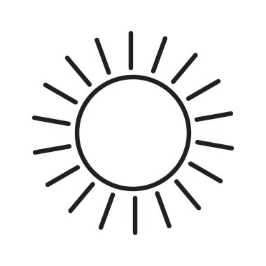 Beyaz arkaplanda parlayan güneşe sahip vektör çizgisi simgesi.