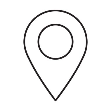 Beyaz arkaplanda izole edilmiş harita işaretçili vektör satırı simgesi.