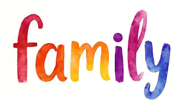 Beyaz arkaplanda renkli harflerle aileye suluboya harfler göndermek.