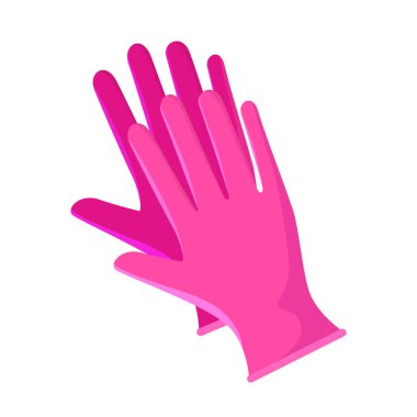 Tıbbi tek kullanımlık pembe renkli eldivenler beyaz arka planda izole edilmiş..