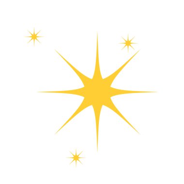 Vektör çizgi filmi beyaz arkaplanda izole edilmiş parlak parıltılar.