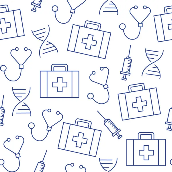 İlk yardım çantası, steteskop, şırınga, beyaz arka planda izole edilmiş DNA molekülü gibi tıpta kusursuz kalıplar vardır..