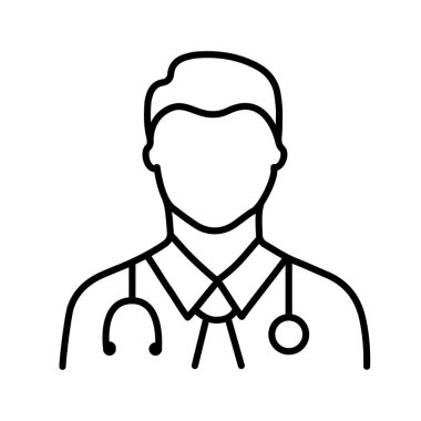 Doktor çizgisi resim simgesi beyaz arkaplanda izole edildi. Minimalist vektör çizimi sağlık hizmetleri, tıbbi hizmetler, hastane tasarımı, sağlık eğitimi, tıbbi uygulamalar ve bilgi grafikleri için idealdir..