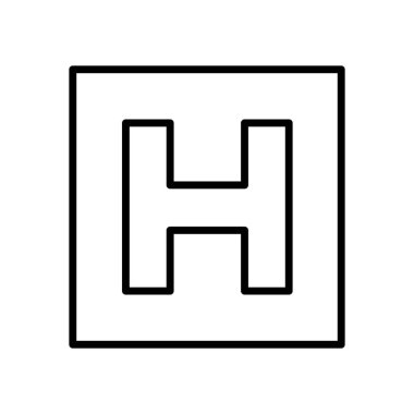 Hastane işareti, beyaz arka planda H harfi simgesi var. Bir hastane sembolünün minimalist vektör çizimi, sağlık hizmetleri, acil durum, klinik ve hastane yolu bulma.