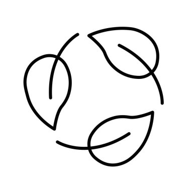 Yaprakların minimalist çizgi sanat simgesi, doğayı, ekolojiyi, sürdürülebilirliği, organik yaşam tarzını ve çevreyi simgeliyor.. 