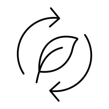 Beyaz arka planda Eko Yaprak Çizgisi Sanat Tabelası var. Çevre dostu sembol, yeşil enerji vektör simgesi.