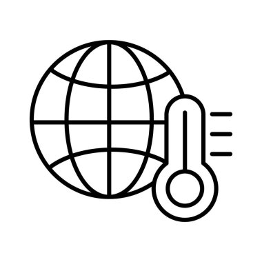 Küresel ısınma kavramı gibi termometreye sahip, Dünya gezegenli vektör minimalist sanat simgesi. Çevresel bilgi grafikleri, uygulamalar, web siteleri veya iklim değişikliği hakkında eğitici materyaller için ekolojik özet sembolü.
