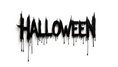 Minimalist beyaz bir arka planda izole edilmiş korkunç Cadılar Bayramı yaratıcı harfleri. 