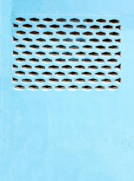 Blaue Ziegelsteinmauer Gebäudeaußenwand Mit Belüftungsöffnung — Stockfoto