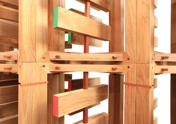 Drewniane Fugi Detal Drewnianymi Fugami Kołków Izolowane — Zdjęcie stockowe