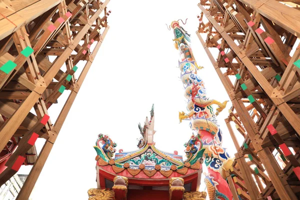 Bangkok Thailand February Wood Street Pavilion Made Lumber Golden Dragon — Stock Photo, Image