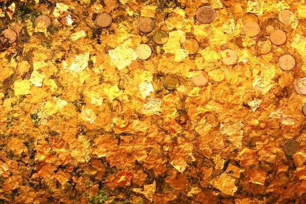 Текстура Листа Золота Фон Золотой Лист Монета Статуе Будды — стоковое фото