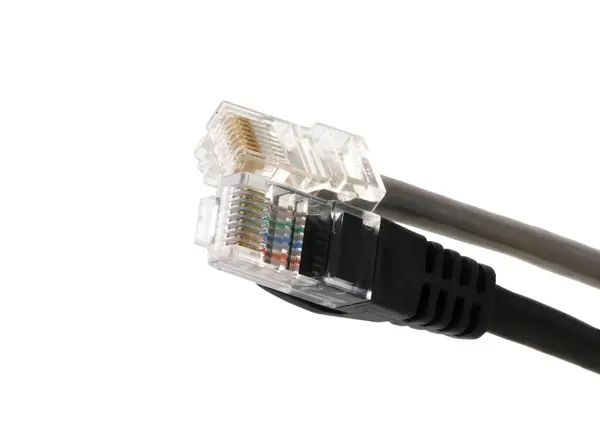 Black Network Cables Molded Rj45 Plug Isolated White Background — Stock Photo, Image