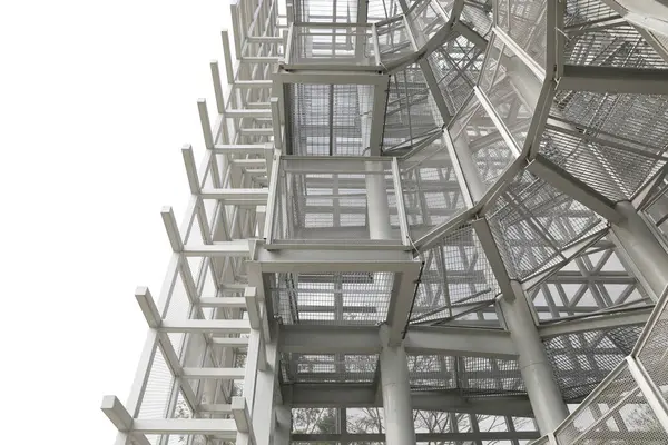 Weiße Stahlrahmenkonstruktionen Mit Umgebenden Wänden Sind Mit Stahlgittern Inneren Des lizenzfreie Stockfotos