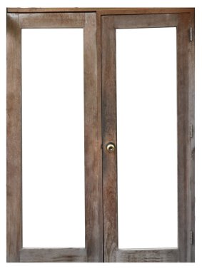 Boş ahşap kapı çerçevesi beyaz arkaplanda izole edildi