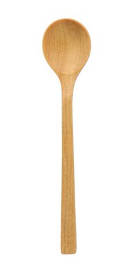 Tahta kaşık beyaz arkaplanda izole edilmiş.