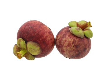 Şeffaf arkaplanda iki olgun mangosteen meyvesi (PNG Dosyası)