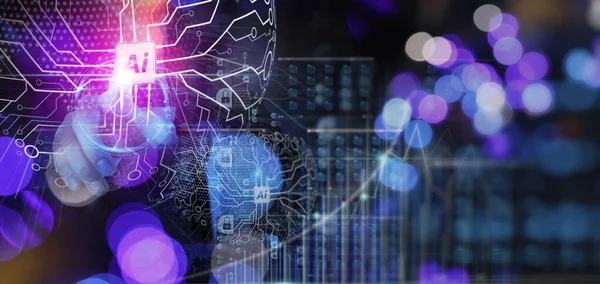Künstliche Intelligenz Maschinelles Lernen Mit Data Mining Technologie Auf Virtuellem — Stockfoto
