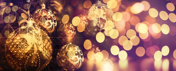 Greeting Season Concept Close Ornaments Christmas Tree Decorative Light Background — Stock Photo, Image