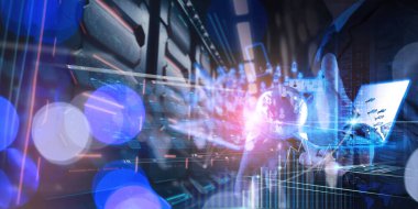 işadamı çift pozlama modern teknoloji kavram olarak gösterir. 