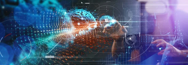 Aprendizaje Automático Mano Tocando Cerebro Inteligencia Simbólica Artificial Tecnología Futurista — Foto de Stock