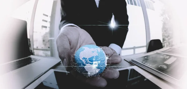 Big Data Global Network Connection Business Man Hand Internet Digitale — Stockfoto
