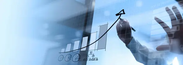 Businessman Draws Plan Graph Growth Increase Chart Positive Indicators Business Stock Picture
