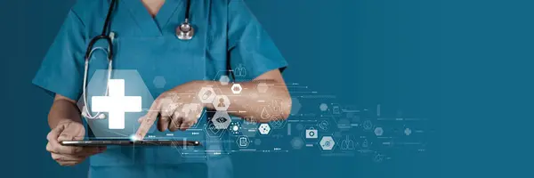 stock image Healthcare Professional Using Digital Technology for Patient Care