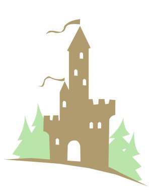 Çam ormanının ortasında bir ortaçağ kalesi..