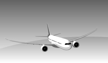 Airbus A330-900 havalanıyor. Yerden yüksek bir ticari uçak. Yazdırma, poster veya çizimler için vektör resmi.