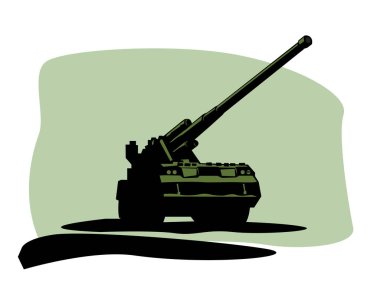 Büyük silah. 2S7 Pion 203 mm 'lik otomatik top. Yazdırma, poster veya çizimler için vektör resmi.